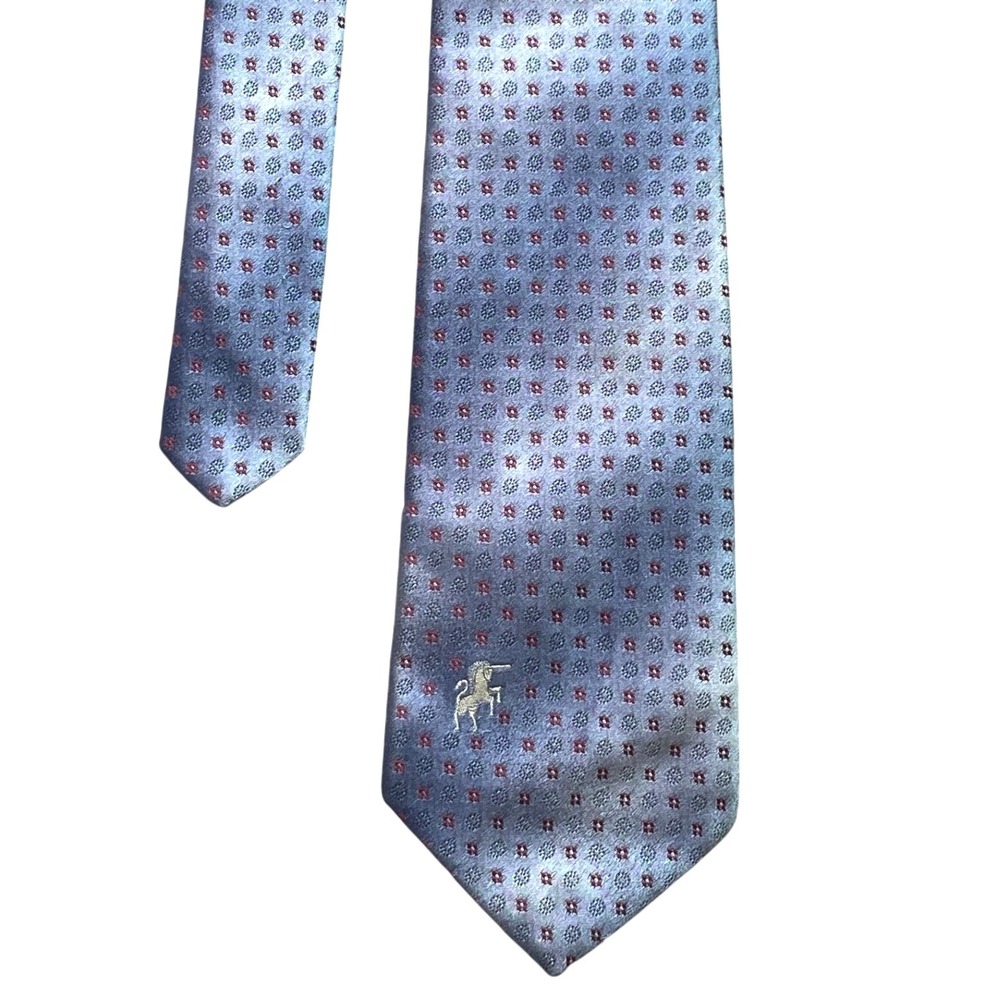 BRONZINI Necktie Mens Silk Blue‎ Unicorn Logo AOP Career